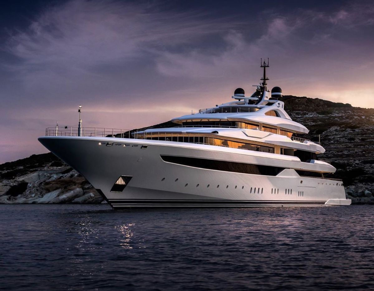 Mega yacht Nocturne at dusk — Blackbird Yachts flagship